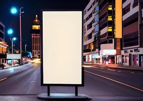 Blank street billboard poster stand on city background photo