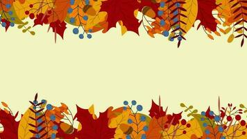 Autumn animation with leaves and berries. Autumn season frame decorative animation. Greeting card background animation video