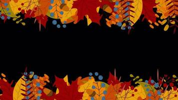 Autumn animation with leaves and berries. Autumn season frame decorative animation. Greeting card background animation. Transparent background with alpha channel video