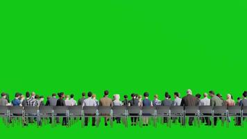 3d people meeting in rear view on green screen background 3d animation. video