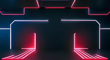 Black 3d background with red neon arrows for composition photo