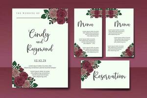 Wedding invitation frame set, floral watercolor Digital hand drawn Maroon Rose Flower design Invitation Card Template vector