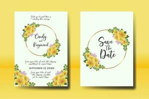 Wedding invitation frame set, floral watercolor Digital hand drawn Yellow Hibiscus Flower design Invitation Card Template vector