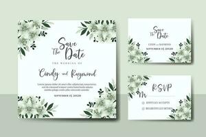 Wedding invitation frame set, floral watercolor Digital hand drawn White Lily Flower design Invitation Card Template vector