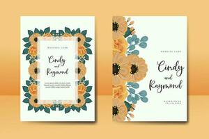 Wedding invitation frame set, floral watercolor Digital hand drawn Orange Rose and Anemone Flower design Invitation Card Template vector