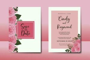 Wedding invitation frame set, floral watercolor Digital hand drawn Pink Dahlia Flower design Invitation Card Template vector