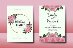 Wedding invitation frame set, floral watercolor Digital hand drawn Pink Dahlia Flower design Invitation Card Template vector