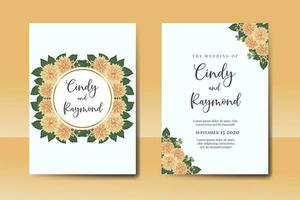 Wedding invitation frame set, floral watercolor Digital hand drawn Orange Dahlia Flower design Invitation Card Template vector