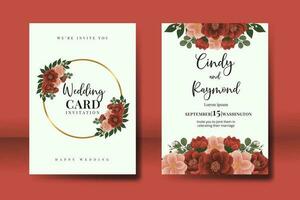 Wedding invitation frame set, floral watercolor Digital hand drawn red camellia Flower design Invitation Card Template vector