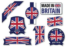 Collection of made in Britain badges labels Britain flags in ribbon vector illustration