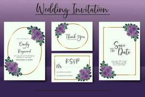 Wedding invitation frame set, floral watercolor Digital hand drawn Purple Rose Flower design Invitation Card Template vector