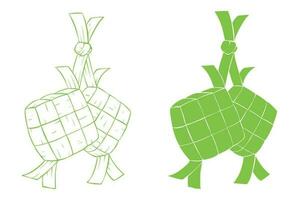 ketupat contorno y silueta vector