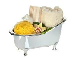 Luxury vintage bathtub with spa accessories photo