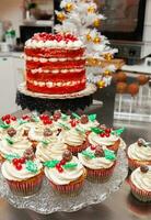 Red velvet cake and gingerbread cupcake. photo