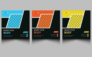 Modern abstract creative corporate professional fitness gym square web banner social media post template design. vector