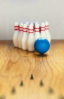 Bowling pins and bowling ball in miniature photo