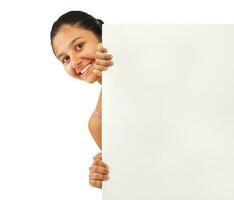 Teen girl holding blank board photo