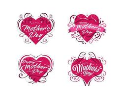 Happy Mother's Day Lettering Collection with Cute Red Heart Illustration. Usable for Poster, Banner, Sticker, Label, Card, and T Shirt Designs vector