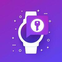 Open with smart watch, key on the screen, vector design