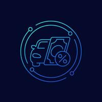 car loan icon with money, linear design vector