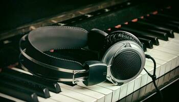 Piano keyboard and headphones photo