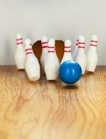 Bowling pins and bowling ball in miniature photo