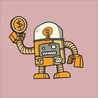 robot hacer moneda dinero garabatear obra de arte vector