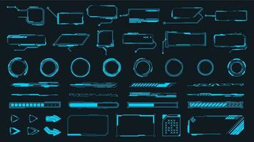 Futuristic interface ui elements. Holographic hud user interface elements, high tech bars and frames. Hud interface icons vector illustration set