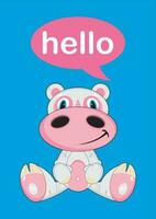 Cute Cartoon Hello Hippo Animal Illustration vector