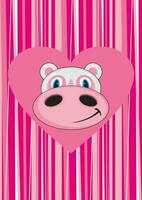 Cute Cartoon Valentine Hippo on Striped Pink Background Illustration vector