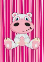 Cute Cartoon Hippo on Pink Striped Background Illustration vector