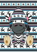 Cartoon Adorable Zebra in Wooly Reindeer Hat Illustration vector