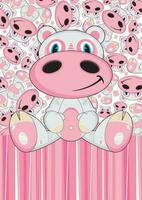 Cute Cartoon Hippo on Patterned Background Illustration vector