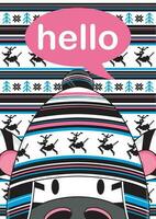 Cartoon Adorable Hello Zebra in Wooly Reindeer Hat Illustration vector