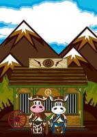 Cute Cartoon Wild West Cow and Donkey Cowboy Sheriffs at the Jailhouse vector