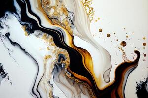 Marble ink abstract art from exquisite original painting for abstract background, color white, gold, black. Painting was painted on high quality paper texture to create smooth background photo
