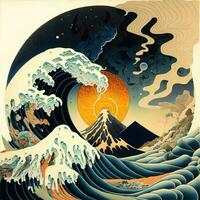 el genial ola apagado kanagawa pintura reproducción. japonés estilo. ukiyo-e estilo pintura de el nulo vacío cambiando foto
