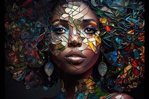 beautiful black woman made out of stained glass. Black live matter concept. Black people. Woman day concept. 8 march international women's day photo