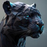 illustration of creative of black panther made of colorful geometric shapes on background. Leader, courage, strong and brave, majestic black panther. photo