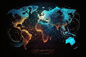 Global map of the world, the earth communication technologies with internet effect. Futuristic modern photo