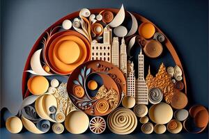 paper quilling style urban design. Multidimensional paper quilling craft illustration a small city. photo