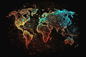 Global map of the world, the earth communication technologies with internet effect. Futuristic modern photo