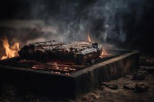 ardiente carbón parrilla barbacoa carbón ahumado carne fuego. ai generado foto