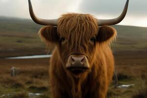 Front view of a highland cow. photo