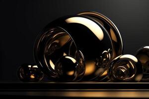 3D render of abstract detailed shape black and gold colors minimal futuristic background. photo