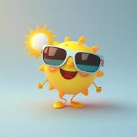 collection of happy, smiling, joyful cartoon style sun characters for summer, vacation design. Cartoon sun character wearing sunglasses. photo