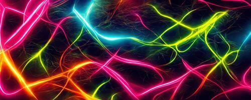 illustration of gaming background abstract, cyberpunk style of gamer wallpaper, neon glow light of sci-fi. Glowing iridescent neon lights for both light and dark backgrounds. photo