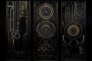 Black backgrounds with futuristic elements graphic design. photo