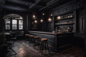 Creative black bar interior. photo