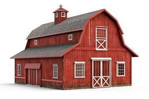 3D rendering of a red wooden barn isolated on a white background. photo